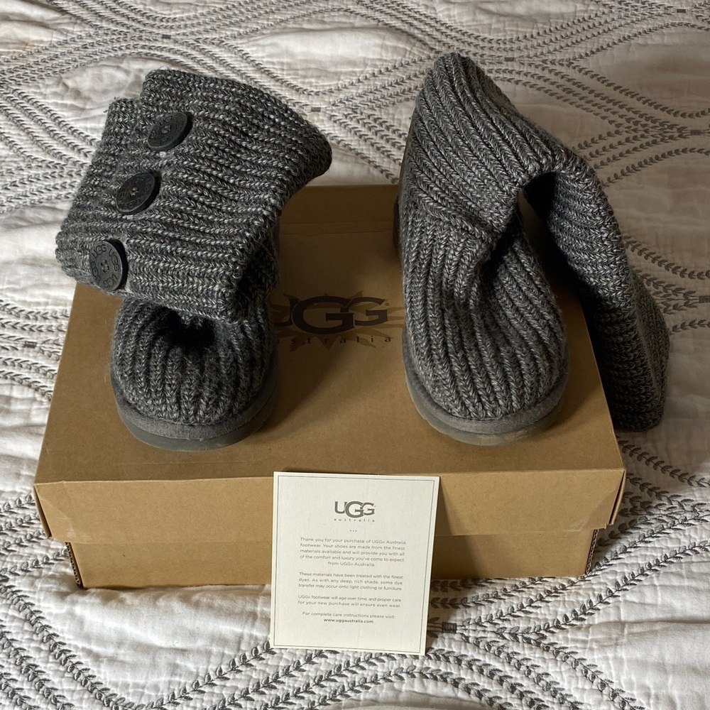 UGG Classic Cardy Charcoal Knit Boots with Buttons - Size 7